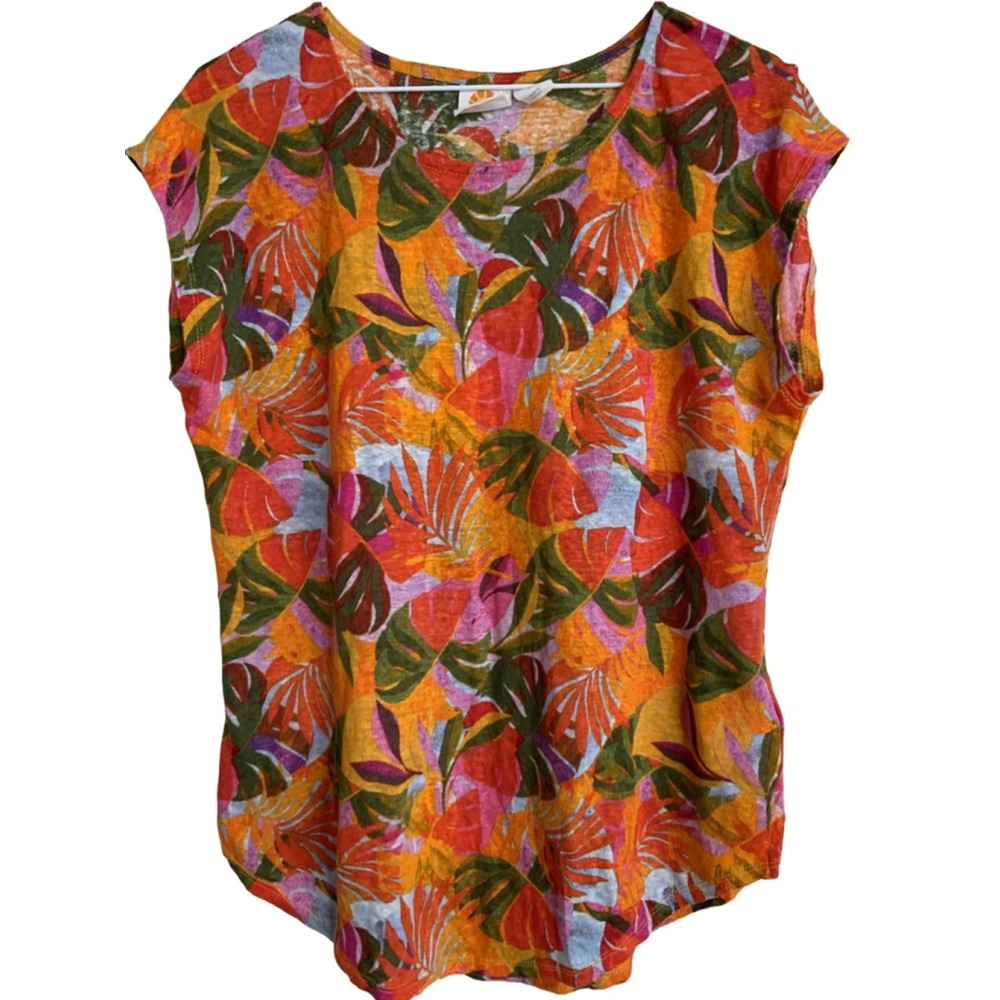 C and C California Orange Multicolor Linen Top Large